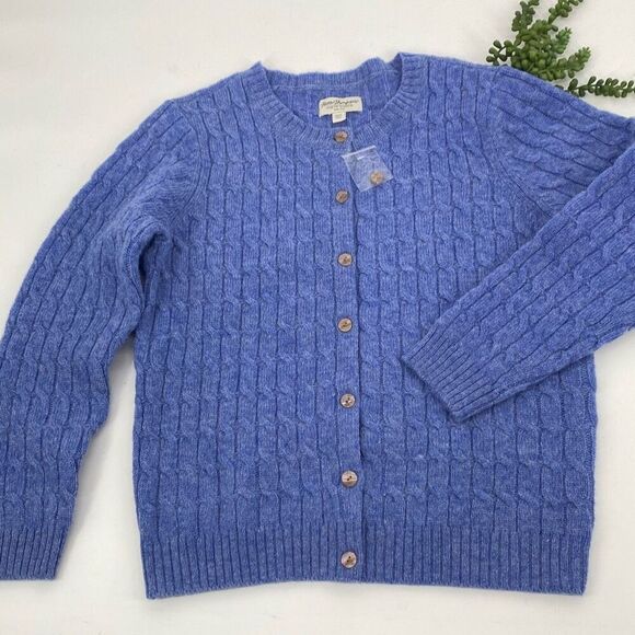 Norm Thompson Women's Cable Knit Wool Blend Cardigan Sweater Blue Medium NWOT - Picture 1 of 12